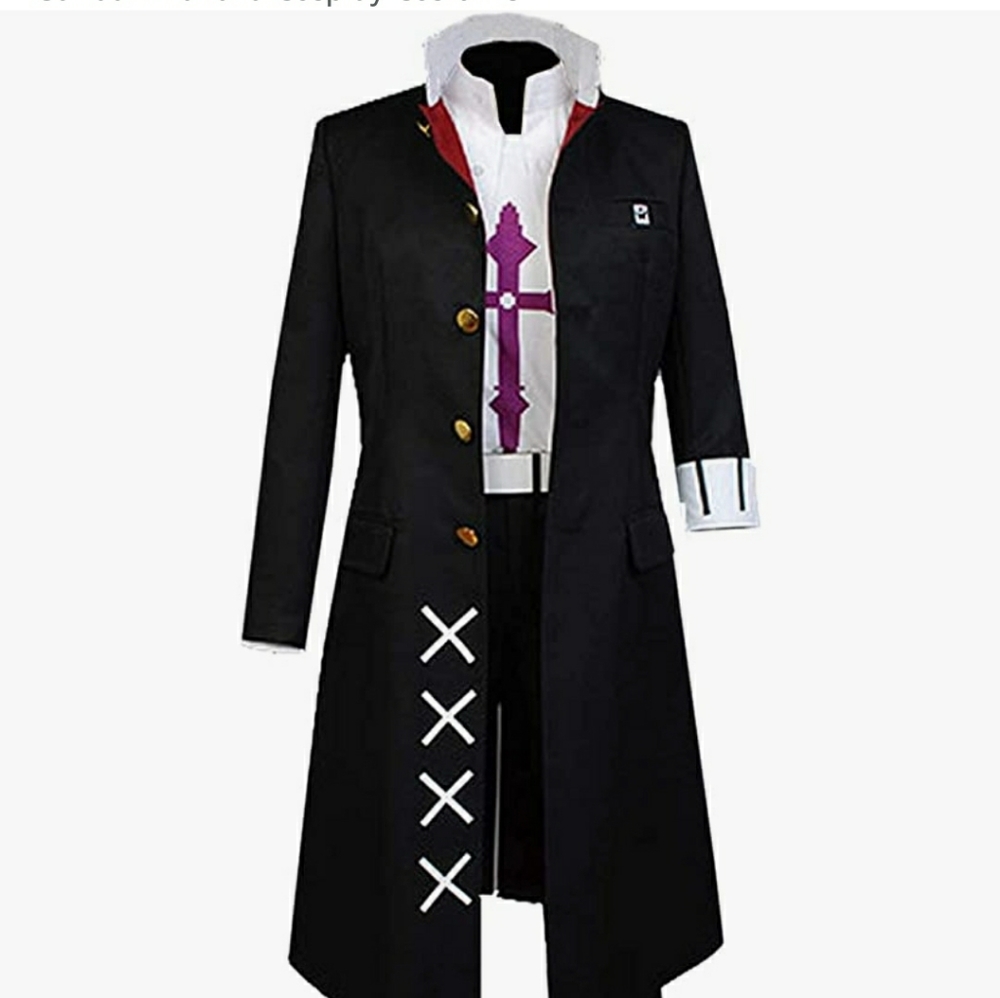 Super 2 Gundam Tanaka Cosplay Black Long Coat Uniform Dress XXL